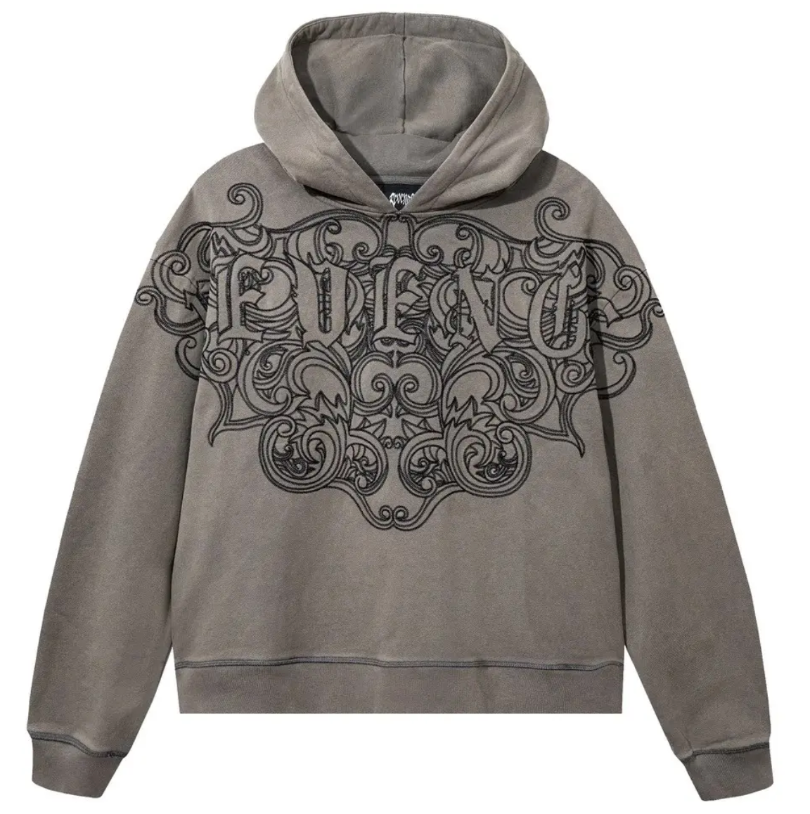 Revenge Crest Embroidered Hoodie Distressed Grey