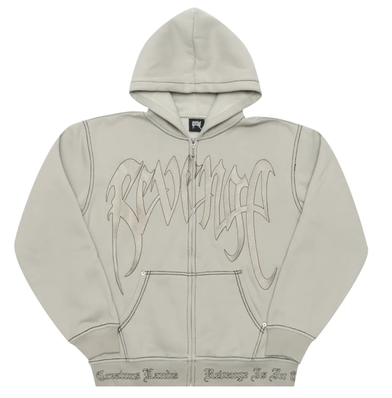 Revenge Contrast Embroidered Zip Up Grey