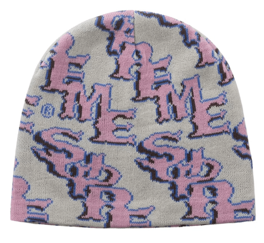Supreme Slanted Gothic Outline Beanie White/Pink