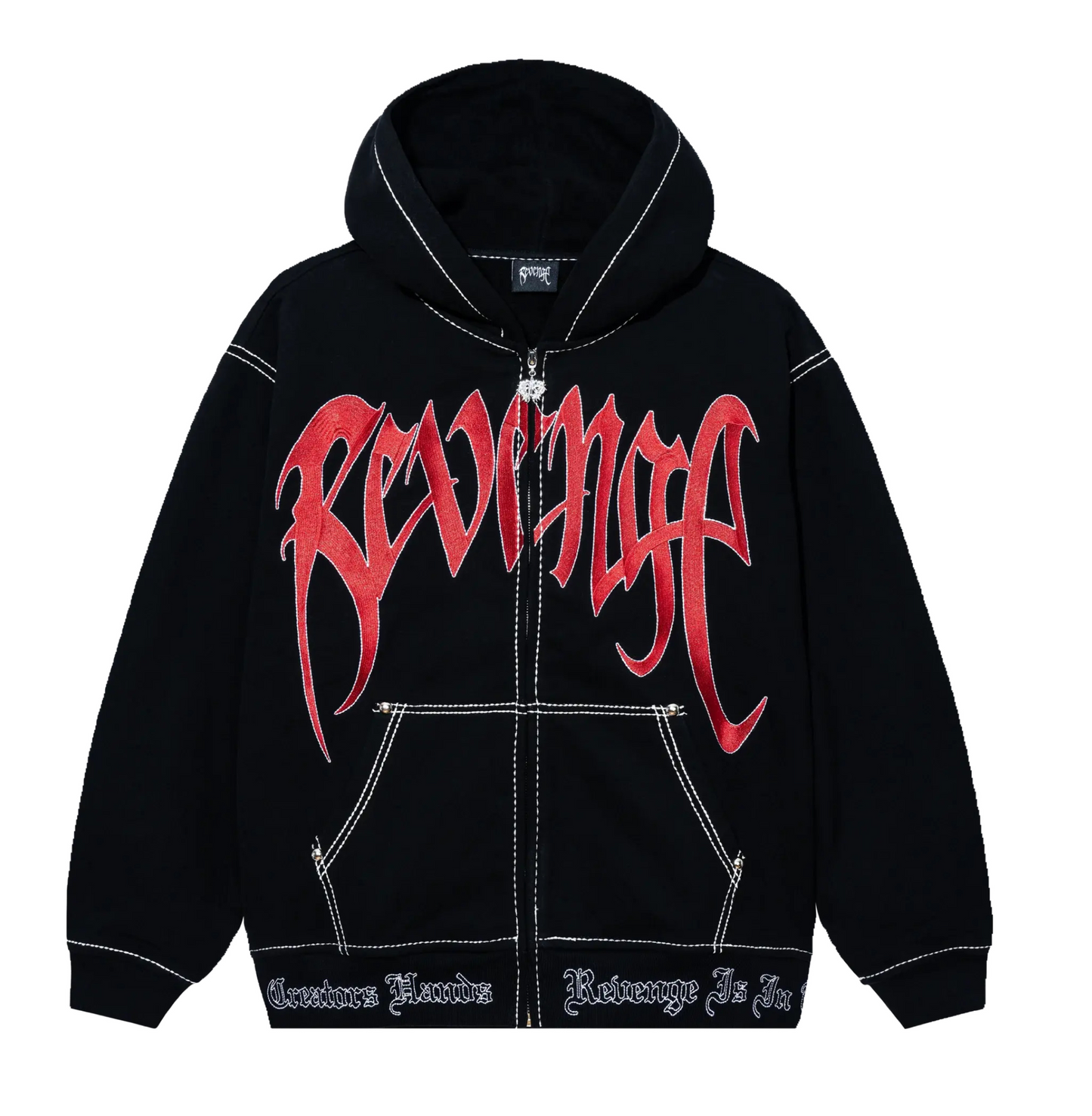 Revenge Contrast Stitch Zip Hoodie Black Red
