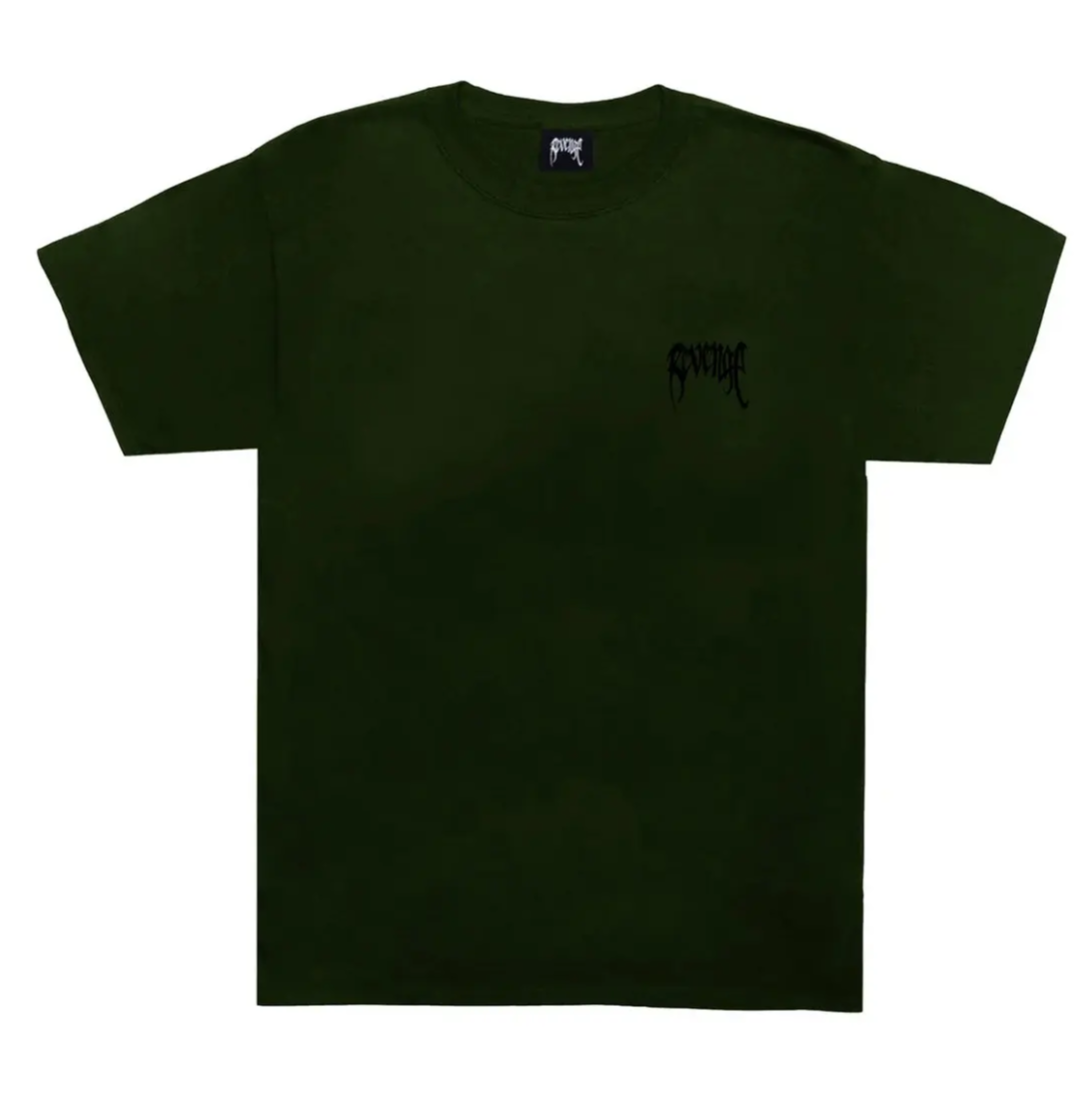 Revenge Black Embroidered Basic Tee Dark Green