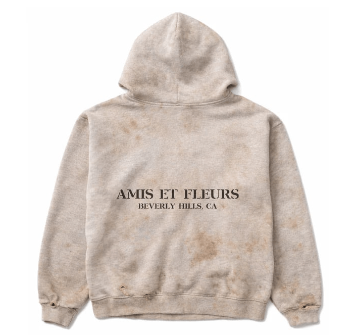 Amis Et Fleurs Rich Junkies Washed Grey Hoodie