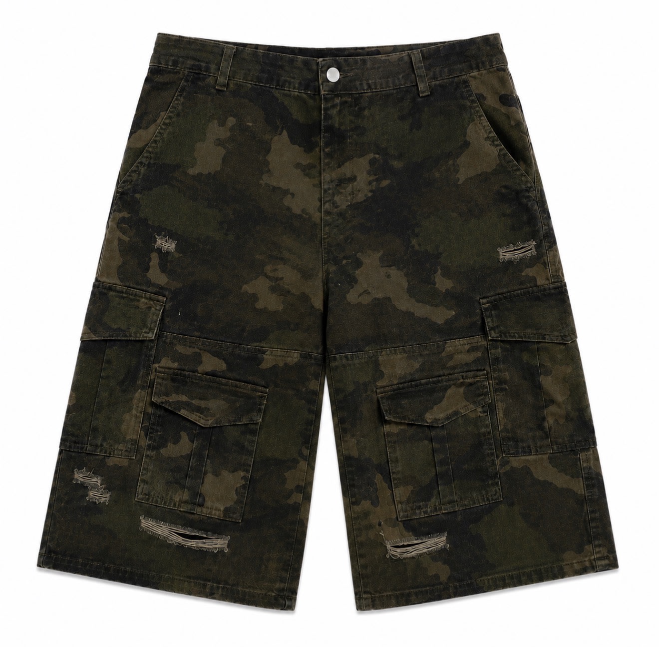 Project Arcive Camo Ripped Shorts