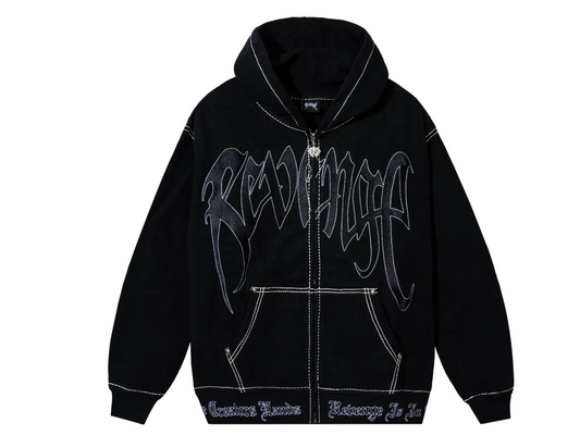 Revenge Contrast Stitch Zip Hoodie Black