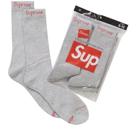 Supreme Hanes Crew Socks (4 Pack) Heather Grey