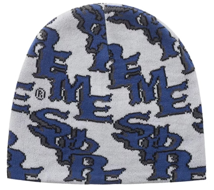 Supreme Slanted Gothic Outline Beanie White/Blue