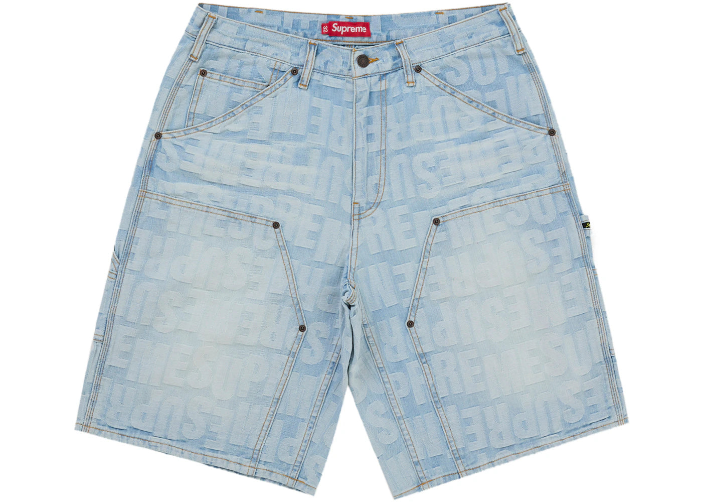 Supreme Repeat Jacquard Double Knee Denim Short Light Washed Indigo