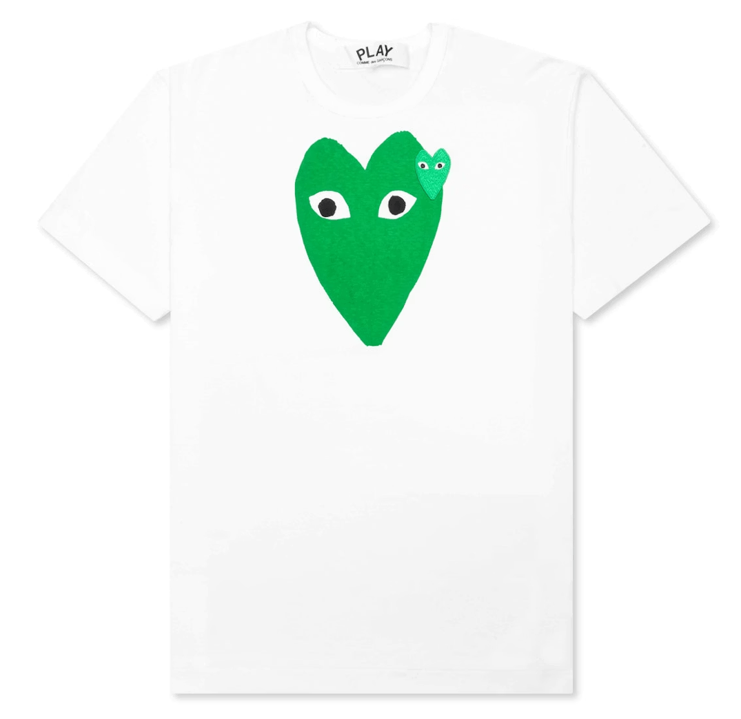 Comme des Garcons Play Green Hearts Tee White