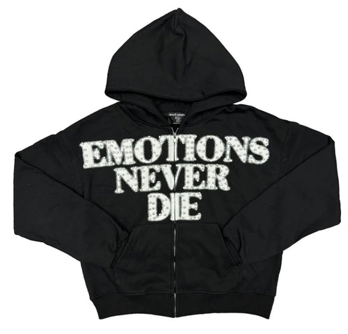 MIXED EMOTION NEVER DIE RHINESTONE ZIP UP