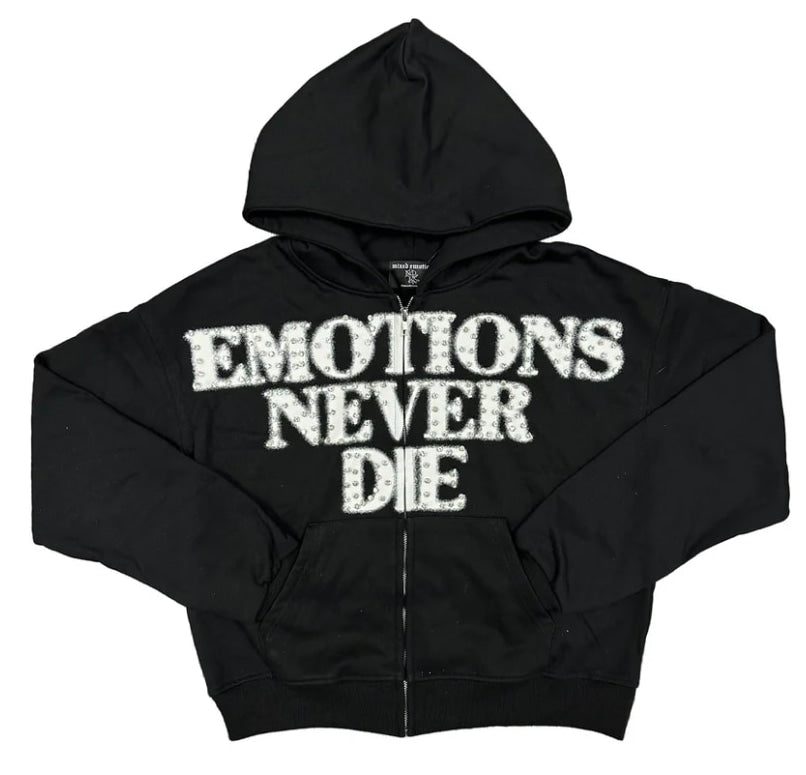 MIXED EMOTION NEVER DIE RHINESTONE ZIP UP