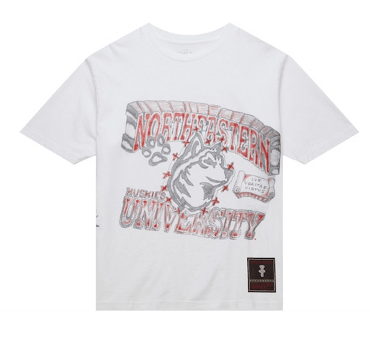 Travis Scott x Mitchell & Ness Northeastern Huskies Hand-Drawn T-Shirt White