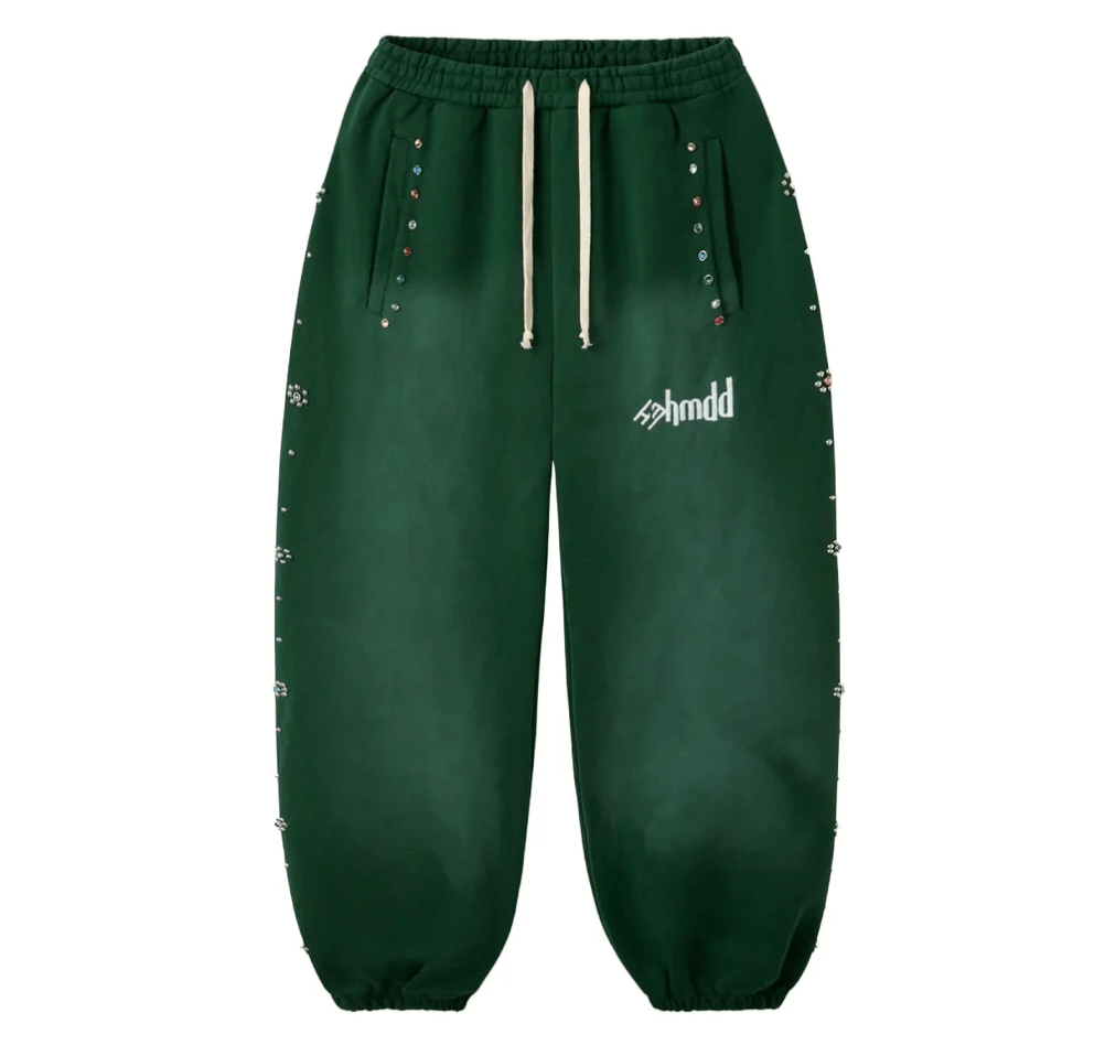 HMDD Flower Studded Scrunch Sweats Green