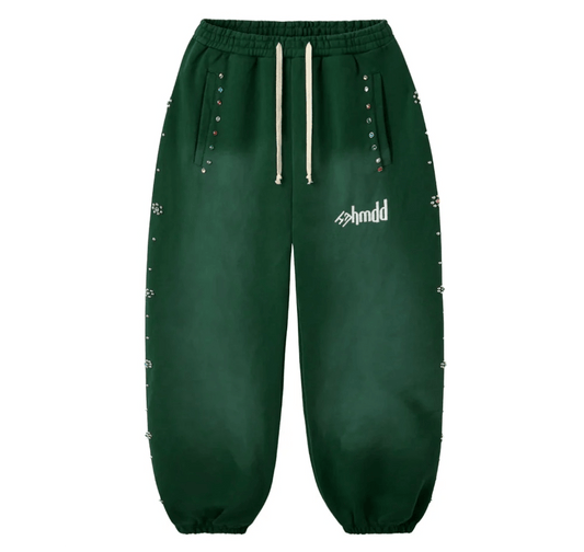 HMDD Flower Studded Scrunch Sweats Green