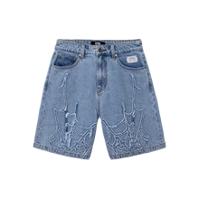 Revenge Spider Web Embroidered Denim Shorts Indigo 