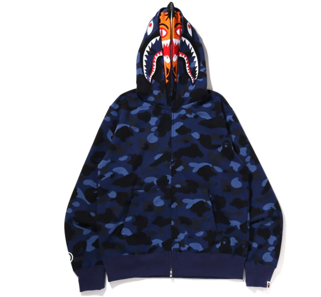 BAPE Color Camo Tiger Shark Wide Full Zip Double Hoodie (SS22)