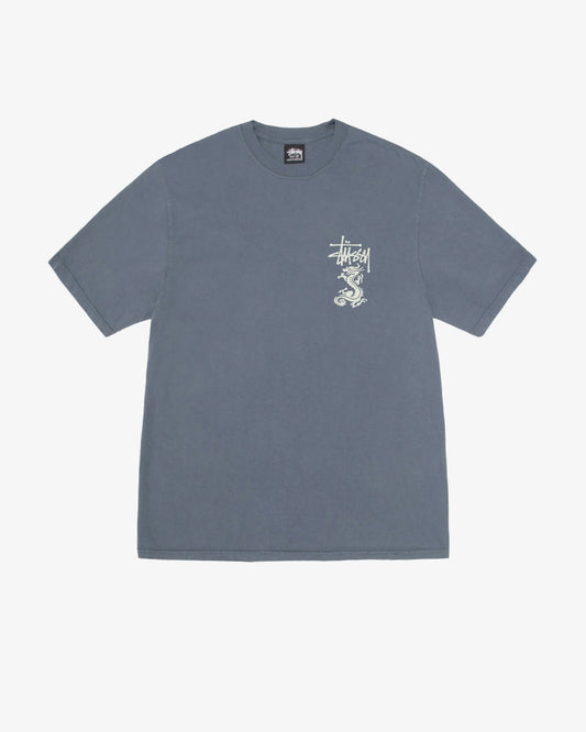 T-SHIRT DOUBLEDRAGON PIG DYED BLANC BLUE