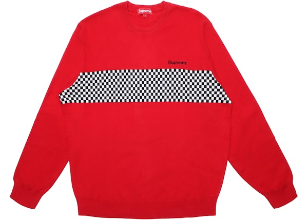 Supreme Checkered Panel Crewneck Sweater Red