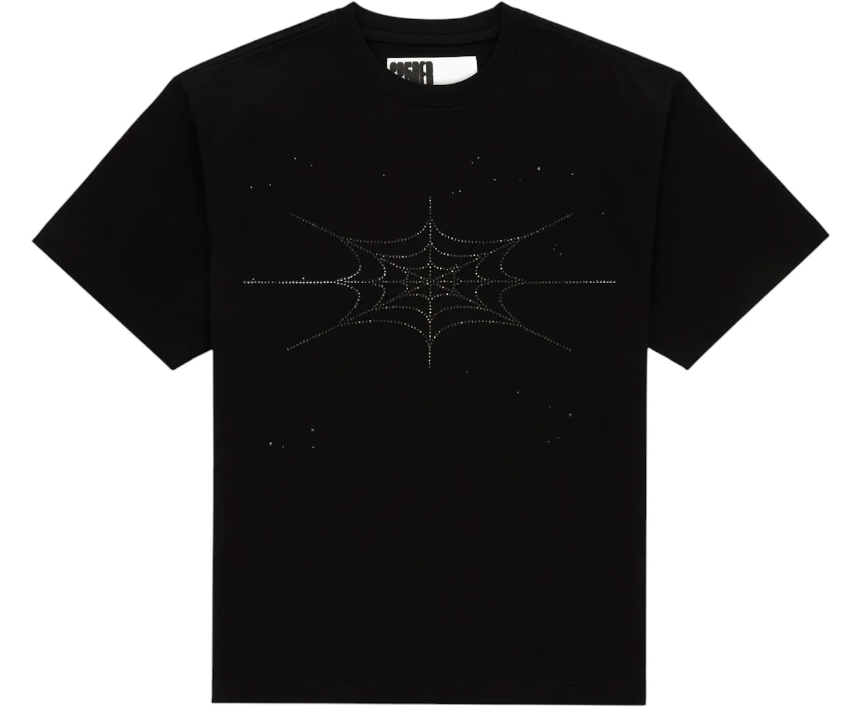Sp5der Rhinestone Silk Tee Black