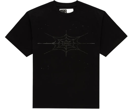 Sp5der Rhinestone Silk Tee Black