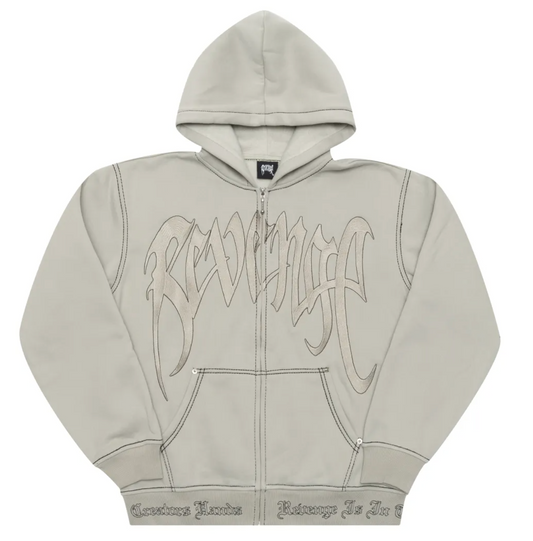 Revenge Contrast Embroidered Zip Up Grey
