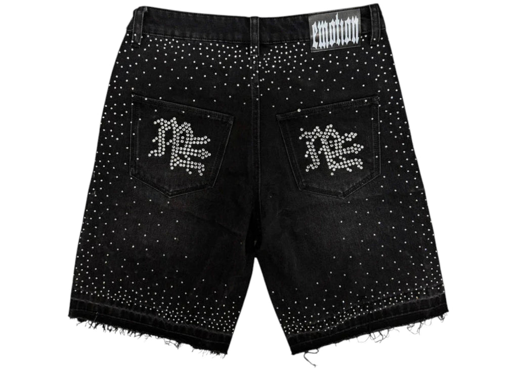 Mixed Emotions ME Rhinestone Denim Shorts Black