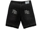 Mixed Emotions ME Rhinestone Denim Shorts Black