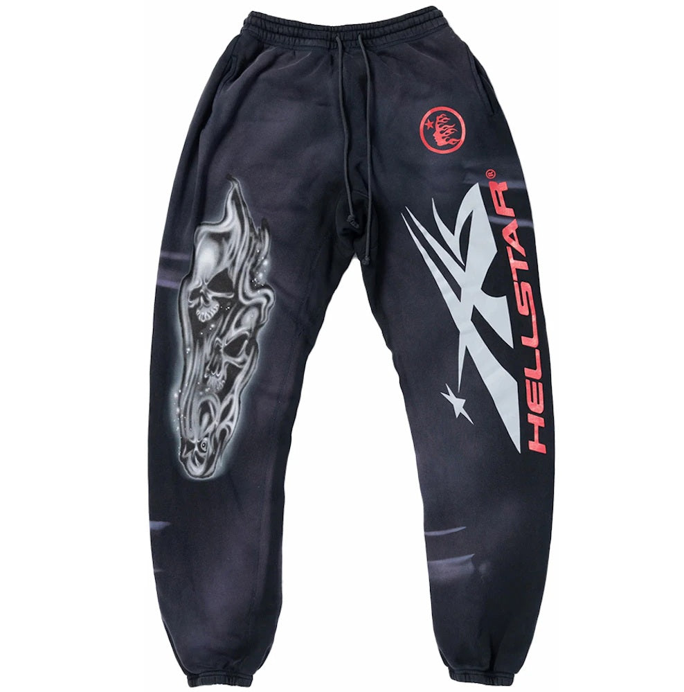 Hellstar Airbrushed Skull Closed Elastic Bottom Sweatpants Midnight Dye Black