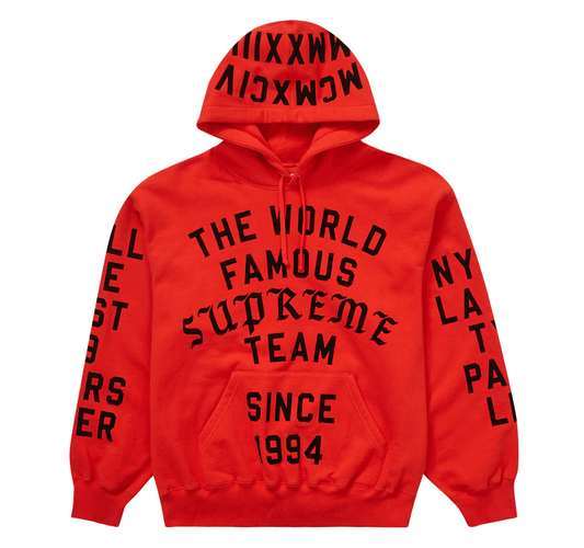 Supreme Team Flocked Hooded Sweatshirt Bright Red