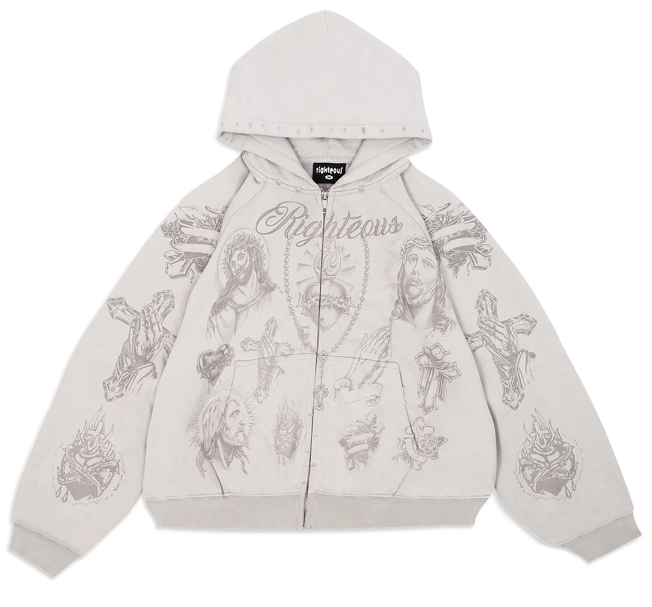 Righteous Tatted Believer Zip-Up Hoodie Grey