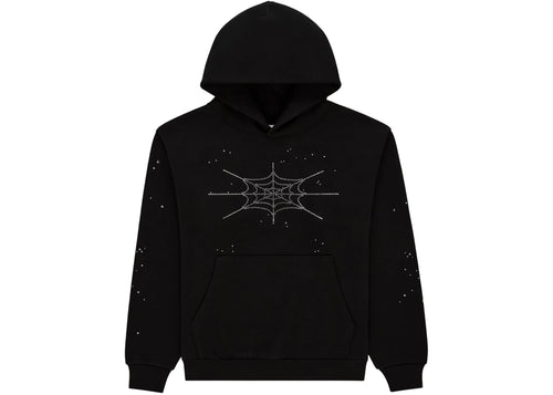 Sp5der Rhinestone Silk Hoodie Black