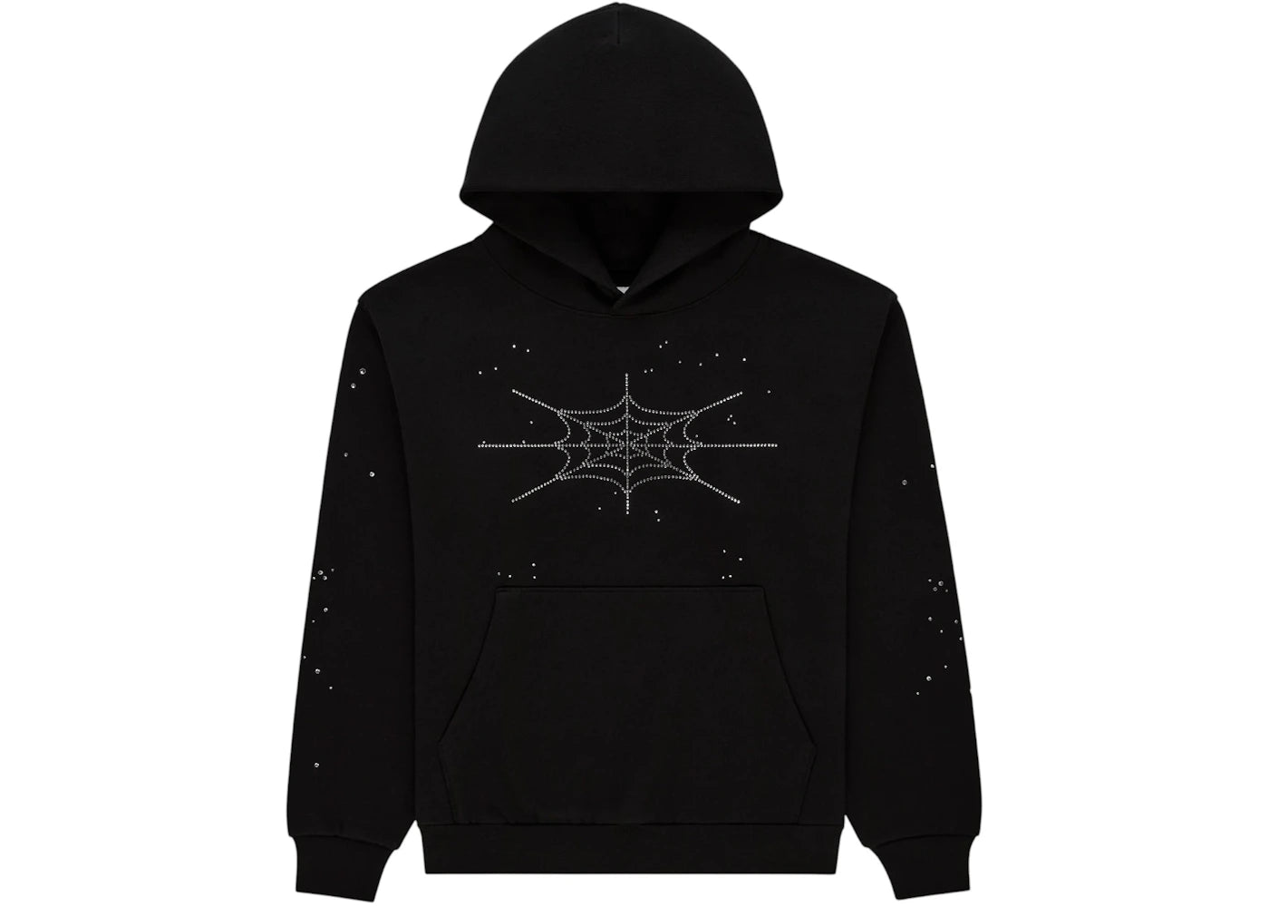 Sp5der Rhinestone Silk Hoodie Black