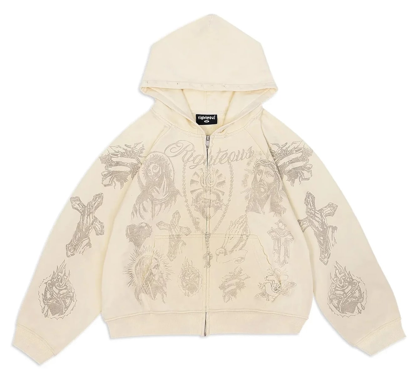 Righteous Tatted Believer Zip-Up Hoodie Cream