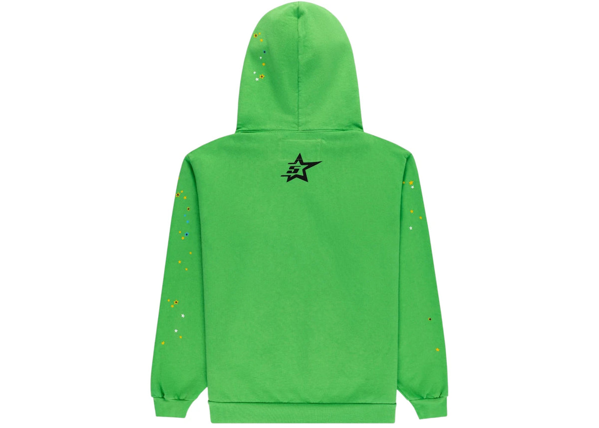 Sp5der Punk V2 Rhinestone Hoodie Bright Green