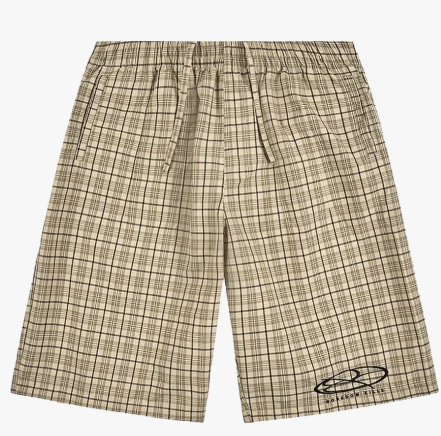 Boredom Kills Lounge Plaid Track Shorts Khaki