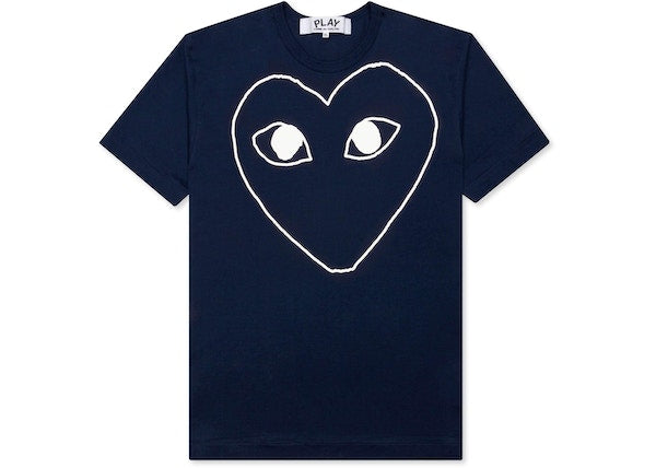 CDG Play White Outline Heart T-shirt Navy