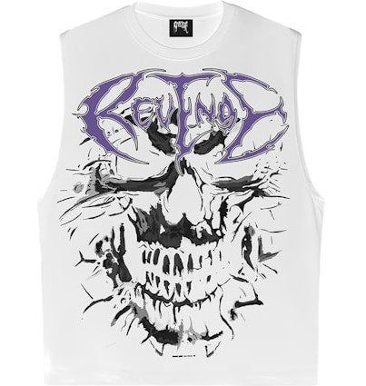 Revenge Skull Flame Cut Off Tank Cream
