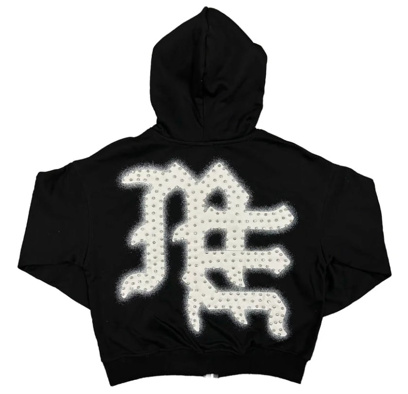 MIXED EMOTION NEVER DIE RHINESTONE ZIP UP