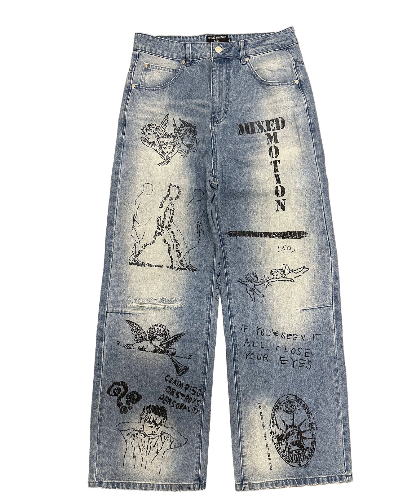 Mixed Emotions Blue Canvas Denim Jeans