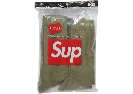 Supreme Hanes Crew Socks (4 Pack) Olive