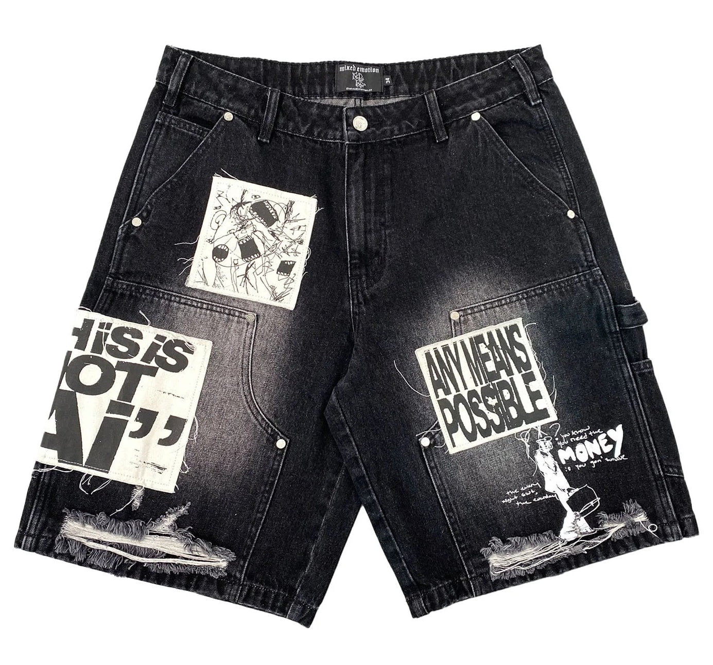 Mixed Emotions Black AI Denim Shorts