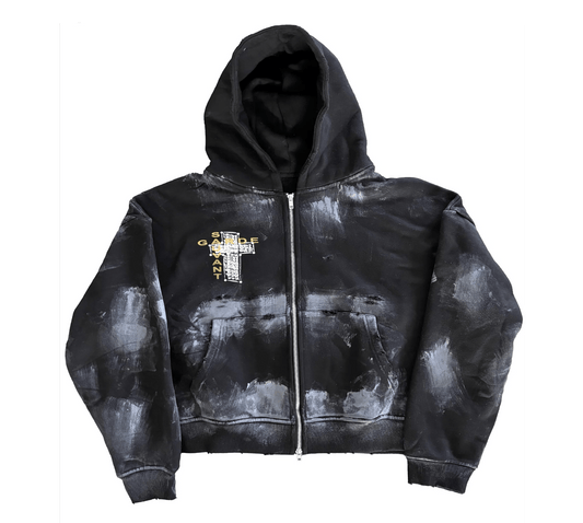 Sauvant Garde  Distressed Black Zip Up Hoodie