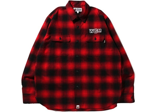 BAPE Check Shark Relaxed Fit Flannel Shirt Red