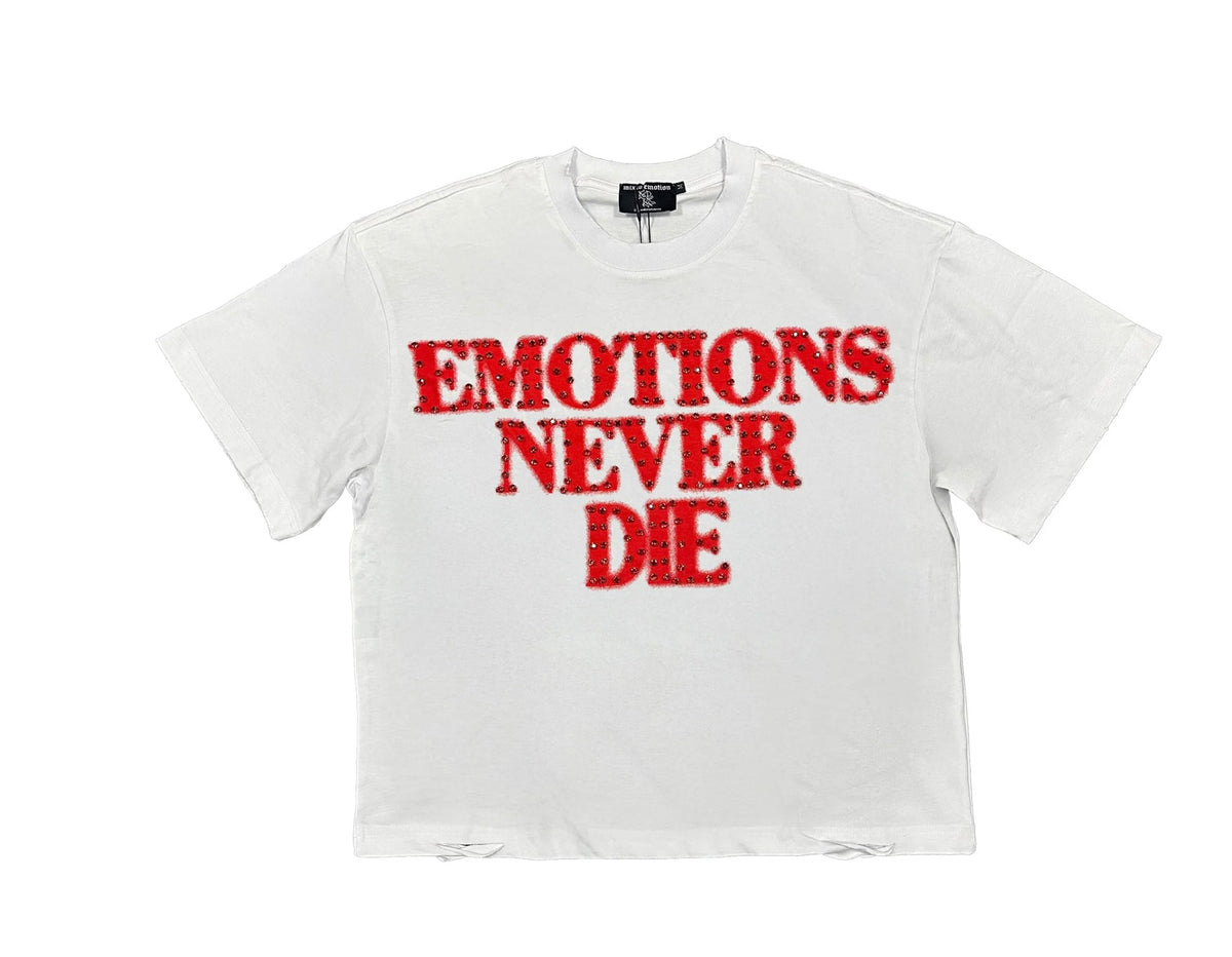 Mixed Emotions Red End Rhinestone Tee White