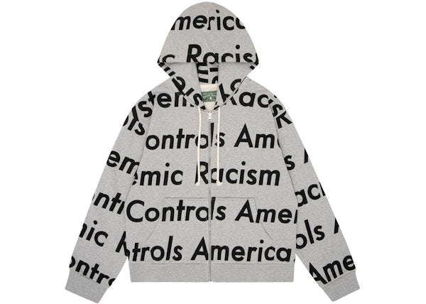 Denim Tears x Systemic Racism Controls America Zip Up Hoodie Heather Grey