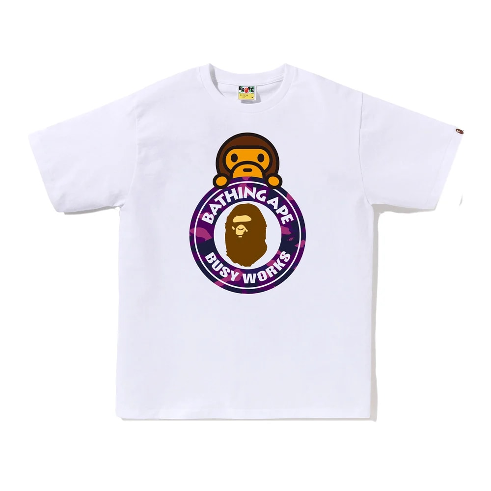 BAPE Color Camo Milo On Busy Works Tee White/Purple