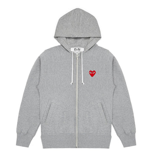 Comme des Garcons Play Red Heart Zip Up Hoodie Grey