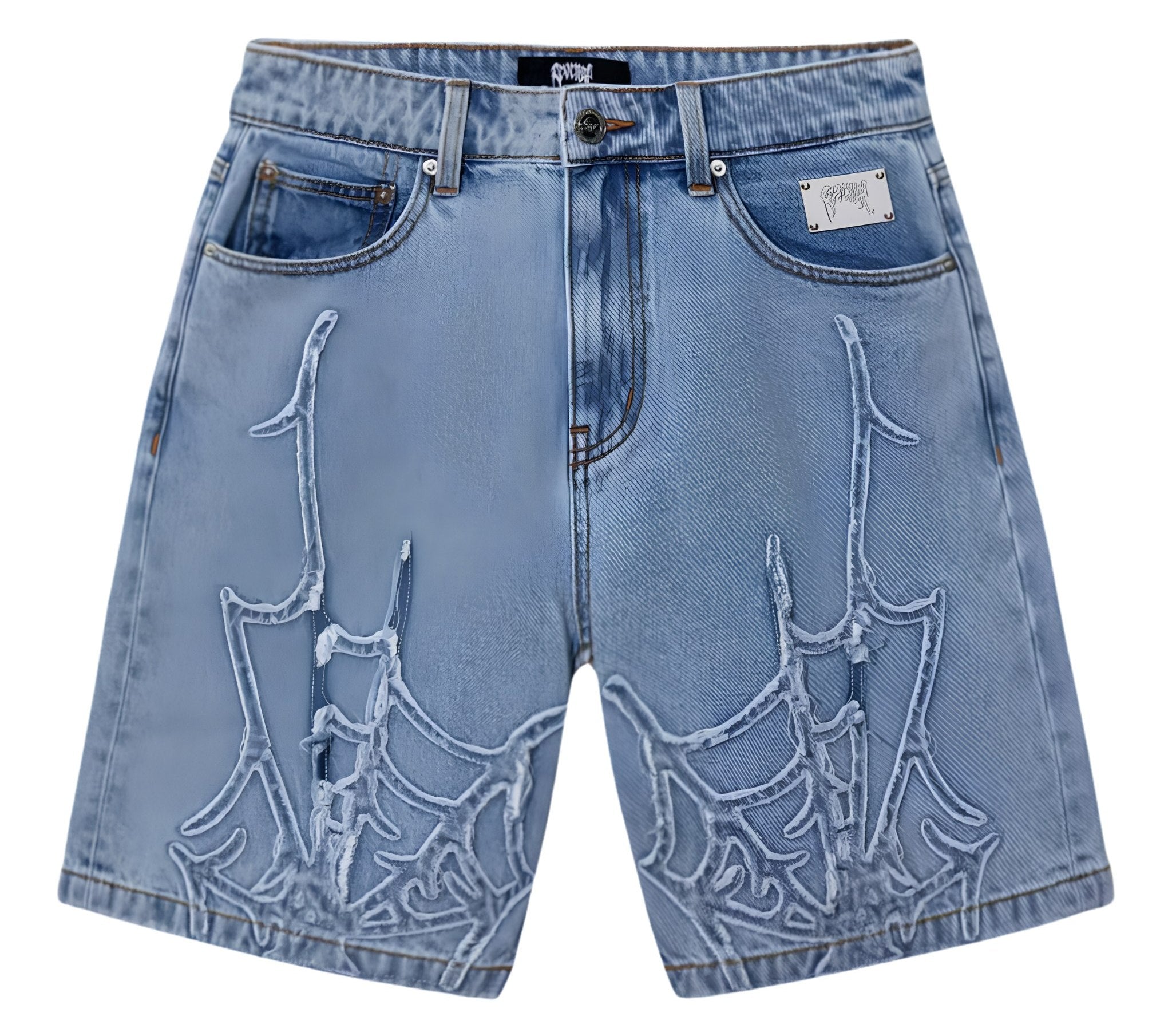 Revenge Spider Web Embroidered Denim Shorts Indigo 