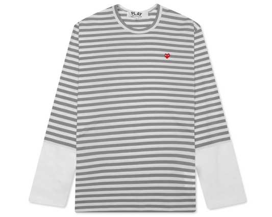 Comme des Garcons PLAY Stripe White T-Shirt - Grey
