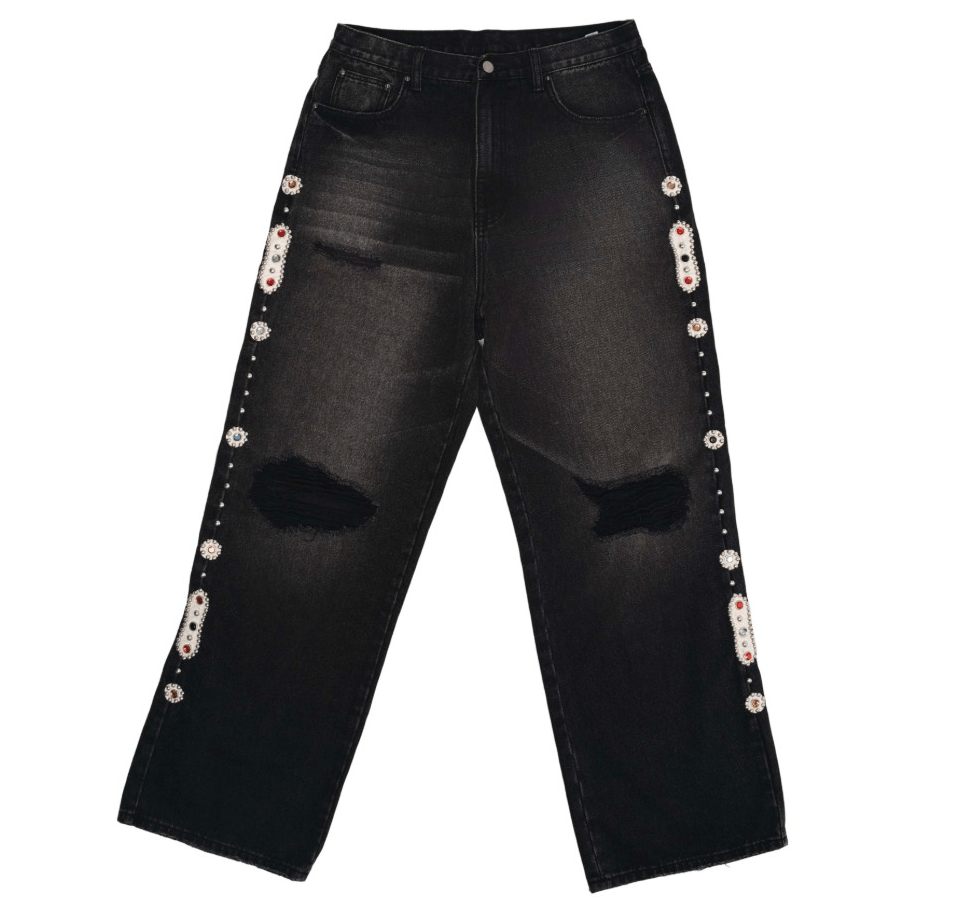 Japanese Sorrows Baggy Embellished Jeans Black