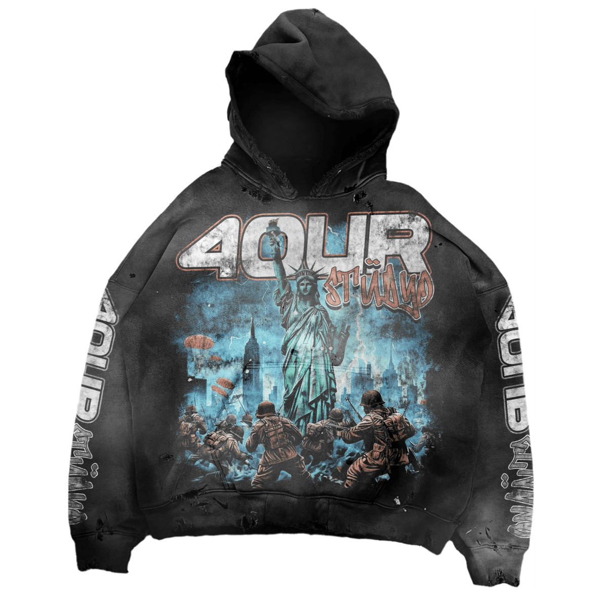 4our Studyo NYC War Hoodie Washed Black